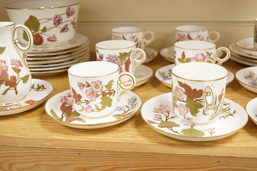 A late Victorian Royal Worcester floral decorated tea service, milk jug 13cm high.